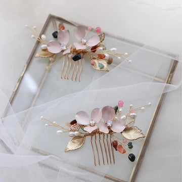 Wedding Accessories Flower Leaf Hair Comb Clip Pin Pearl Crystal Hairpin For Brides Women Gold Color Head Piece Bridal Jewelry