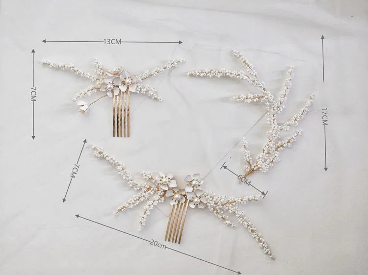 Wedding Accessories Gold Color Hairpins White Flower Head Pieces For Brides Bridesmaids Women Hair Combs Pin Clip Bridal Jewelry