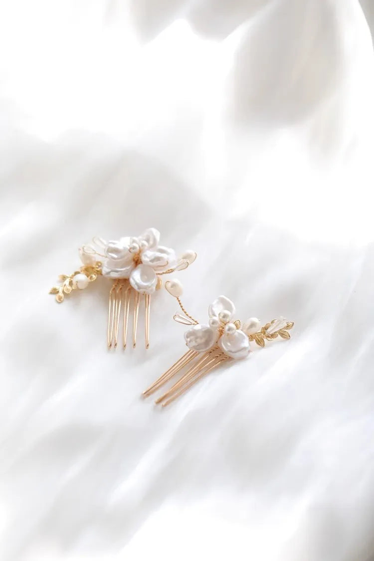 Wedding Accessories Floral Flower Hair Comb Pin Clip Gold Color Head Piece For Brides Bridesmaids Hairpin Bridal Jewelry