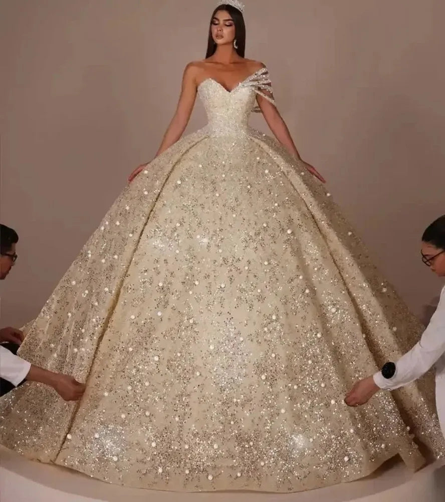 Luxury ball gown sequins beaded church bridal gown Arabic Dubai wedding dress – Pollyanna Events