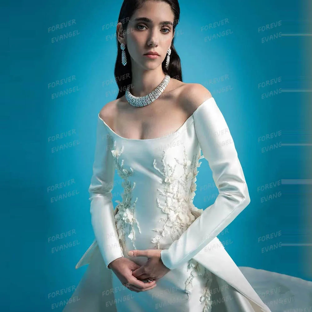 Exquisite Wedding Dresses Woman's Mermaid Appliques Sexy Off The Shoulder Long Sleeve Boat Neck Bride Gowns Vestidos Customized