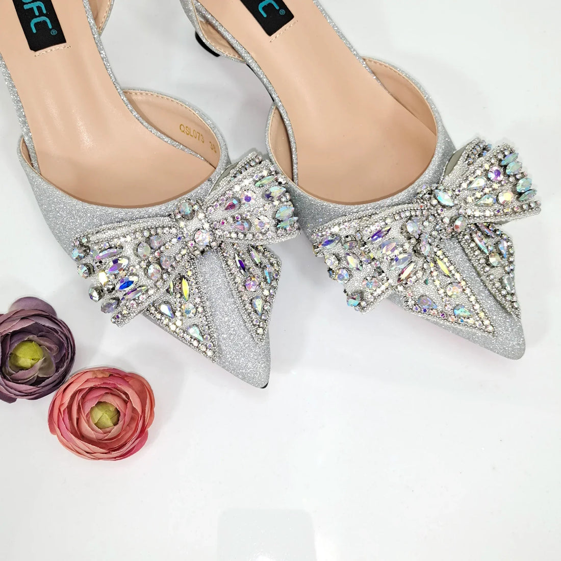Women closed sandals thin stiletto heels summer diamond bow silver rhinestone pointed toe – Pollyanna Events