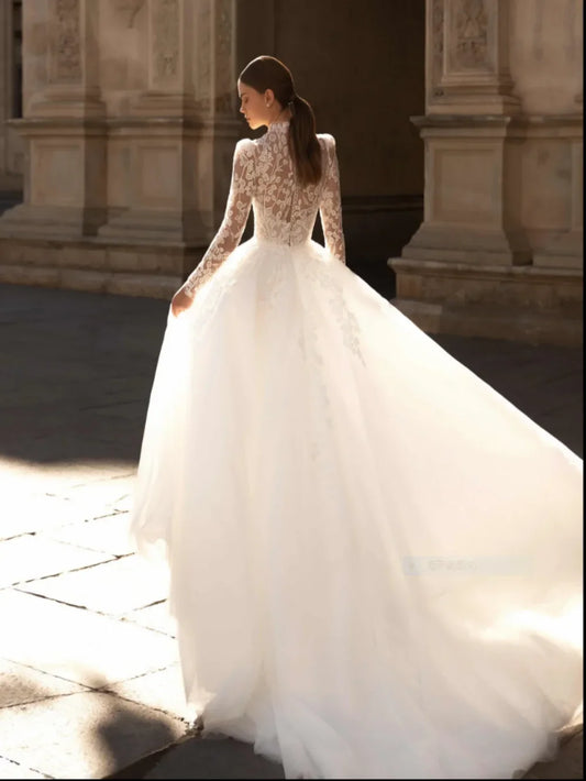 Wedding Dress Classic Lace Appliques Dress For Bride Elegant A-line Long Bridal Gown Robe De Mariée