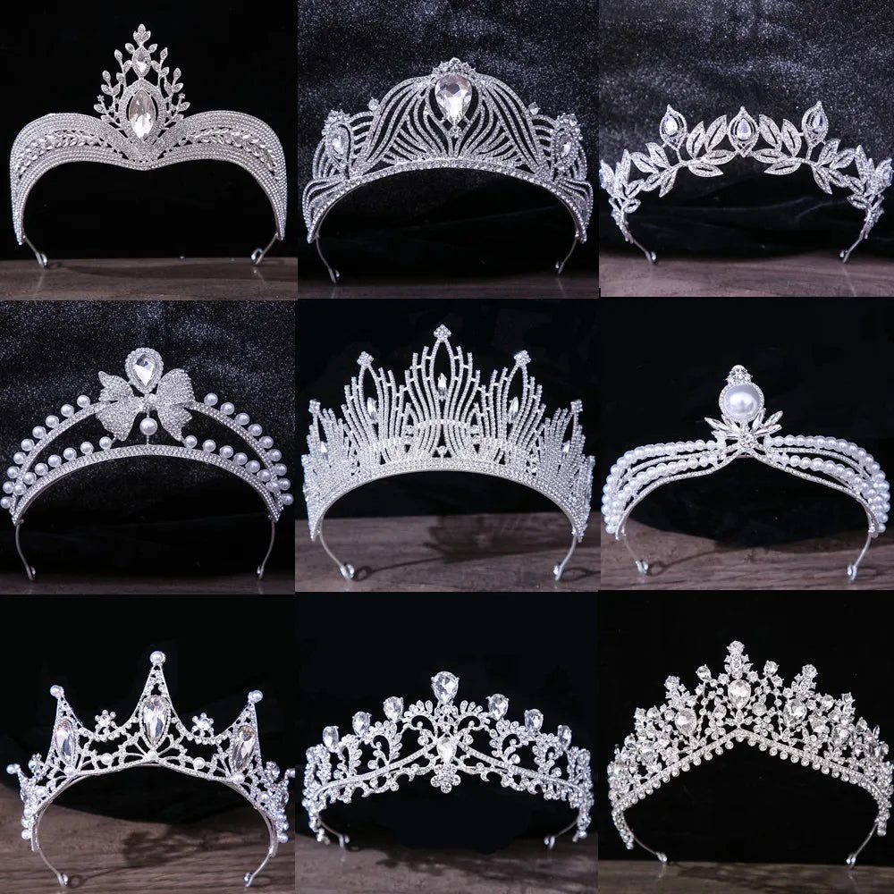 Diezi Luxury Crystal Crown Tiara para mujeres Boda para niñas Rhinestone Niñón Silver Color Corona Accesorios para el cabello Joyería