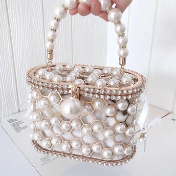 Luxe designer Handtas Pearl Women's Handtas Portemonnees voor vrouwen Hollow Out Wedding Clutch Bag Rijnestone metalen avondtassen