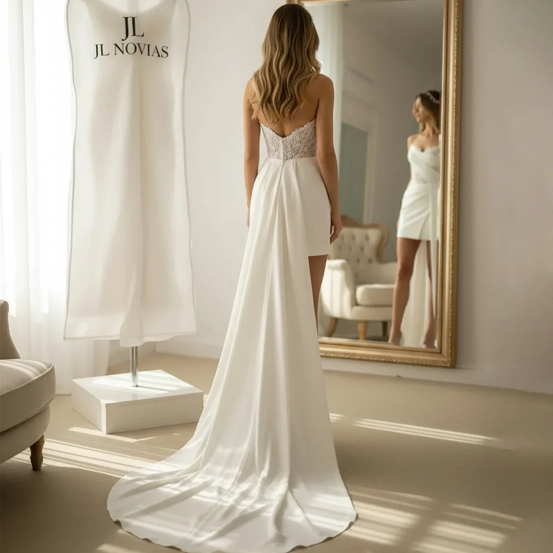 Simple Beaded Mermaid Short Wedding Dresses For Bride Appliques Mini Sweetheart Bridal Party Gown With Train Vestidos Novia
