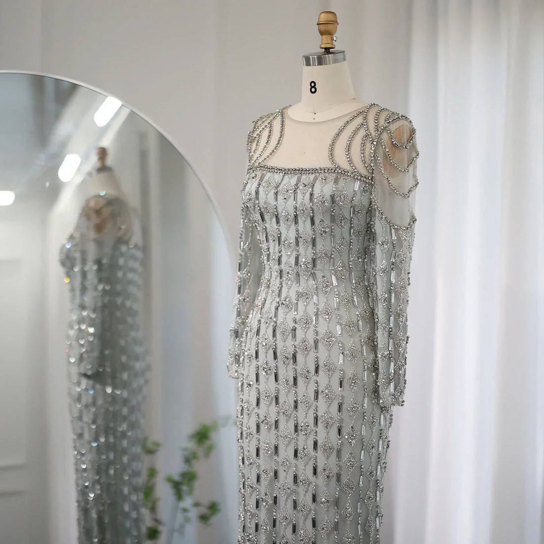 Luxury Arabic Sage Green Dubai Evening Dresses Mermaid Muslim Long Sleeves Islamic Women Wedding  Party Gowns SS398