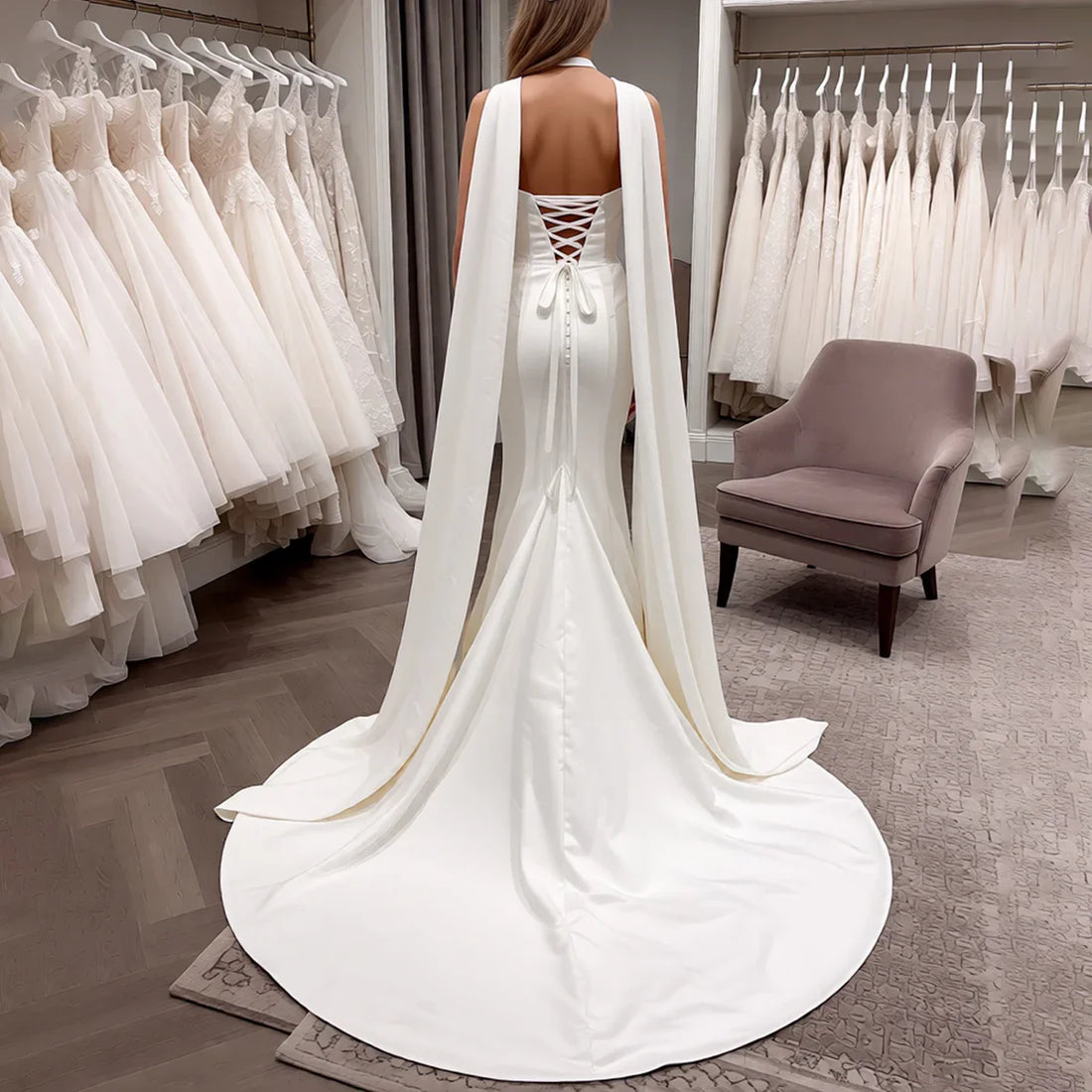 Elegant Satin Mermaid Wedding Dresses With Scraf Sheath Pleated Strapless Bridal Party Gown With Train Vestidos Novia