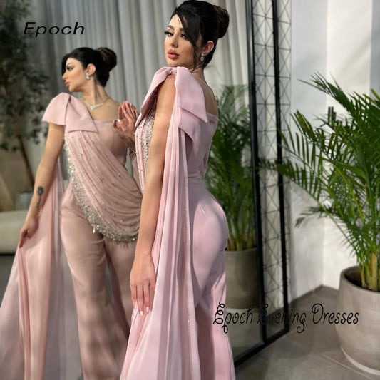 Formal Jumpsuit Evening Dress For Sexy Women 2024 فساتين السهرة One-Shoulder Luxury Sequined Pink Cocktail Party Prom Gown