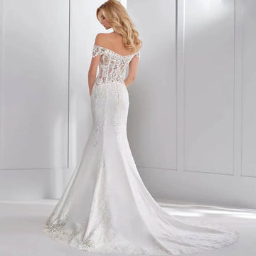 Eleganti abiti da sposa sirena Appliques in pizzo fuori dagli abiti da sposa della spalla Sweetheart Sweep Train Vestidos de nolia