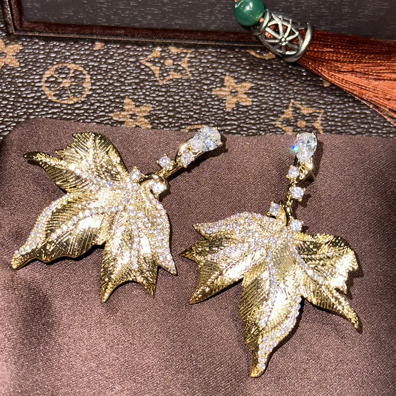 Gold Color AAA Zircon Bridal Earrings Leaf CZ Cubic Zirconia Wedding Earring For Bride Women Accessories Jewelry Birthday Gift