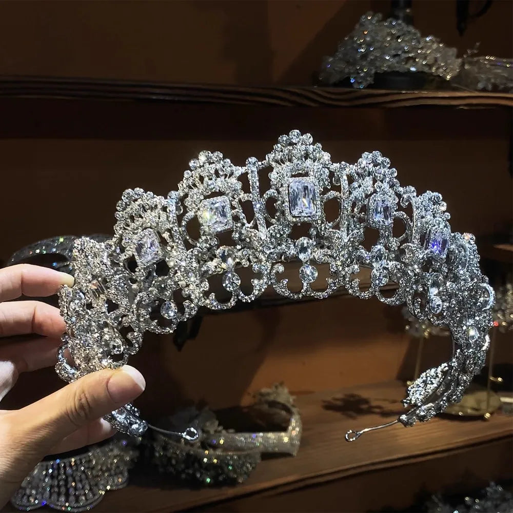 Big Crystal Rhinestones Tiaras and Crowns Zircon Diadem Brides Princess Queen Headband Bridal Jewelry Wedding Hair Accessories