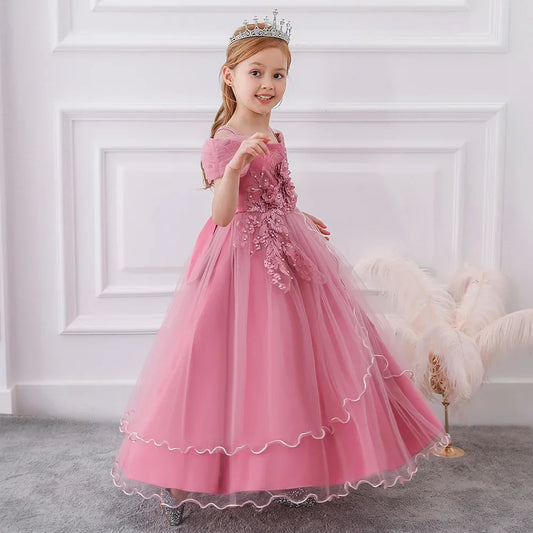 Vestido de niña para niña para la boda Flower Girl Bridesmaid Piano Performance Luxury Women Red Red White Birthday Fiest Vestida