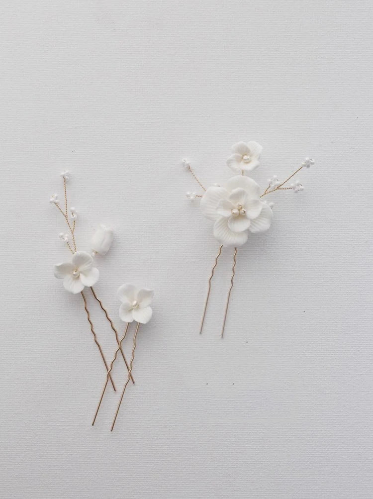 Wedding Accessories Porcelain Flower Hair Clip Pin Gold Silver Color Hairpin Brides Bridesmaids Women Head Piece Bridal Jewelry
