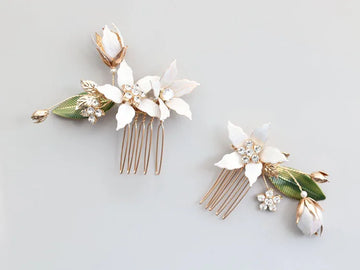 Flower Leaf Hair Pin Clip Crystal Rhinestones Hairpin Bride Bridesmaids Gold Color Head Piece Wedding Accessories Bridal Jewelry