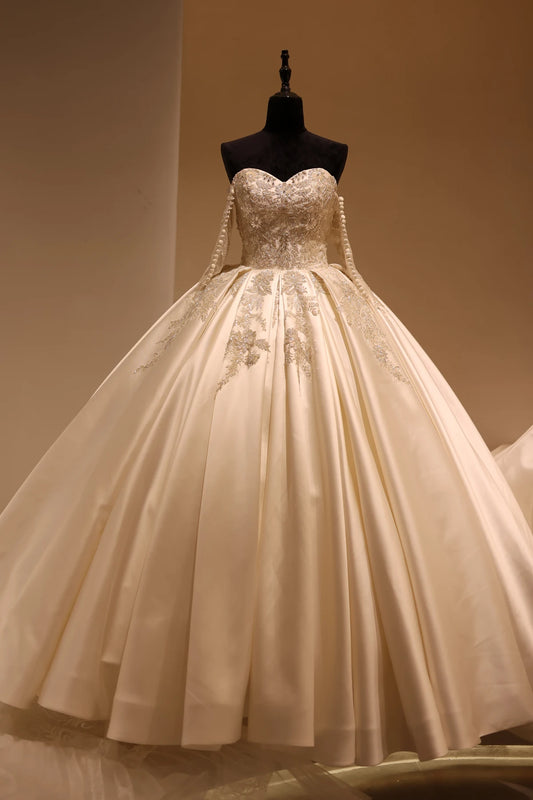 Розкішна сукня з м'ячів кохана сукня з атласної весільної сукні для жінок з довгими рукавами з ґудзиками 2024 Справжні фотографії rs027