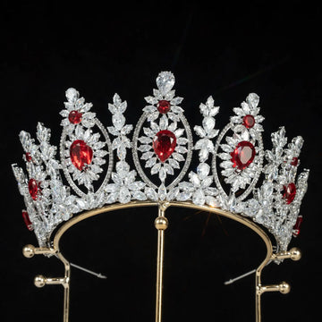 Bridal Hair Jewelry Red Zirconia Tiaras Crowns Zircon Headband Diadem Brides Women Pageant Prom Headpiece Wedding Accessories