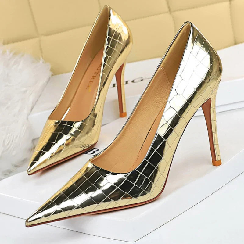 Metal stone pattern women pumps high quality high heels wedding stiletto luxurious sexy banquet shoes – Pollyanna Events