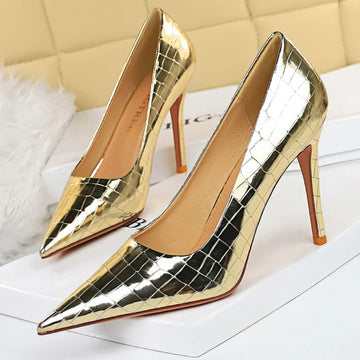 Schoenen metalen stenen patroon vrouw pompen van hoge kwaliteit hoge hakken trouwschoenen stiletto luxueuze sexy banket schoenen 2024
