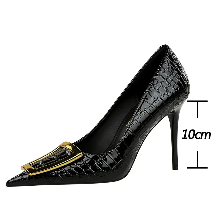 Metal buckle 10cm luxury women banquet stilettos high heels sexy party shoes pumps – Pollyanna Events