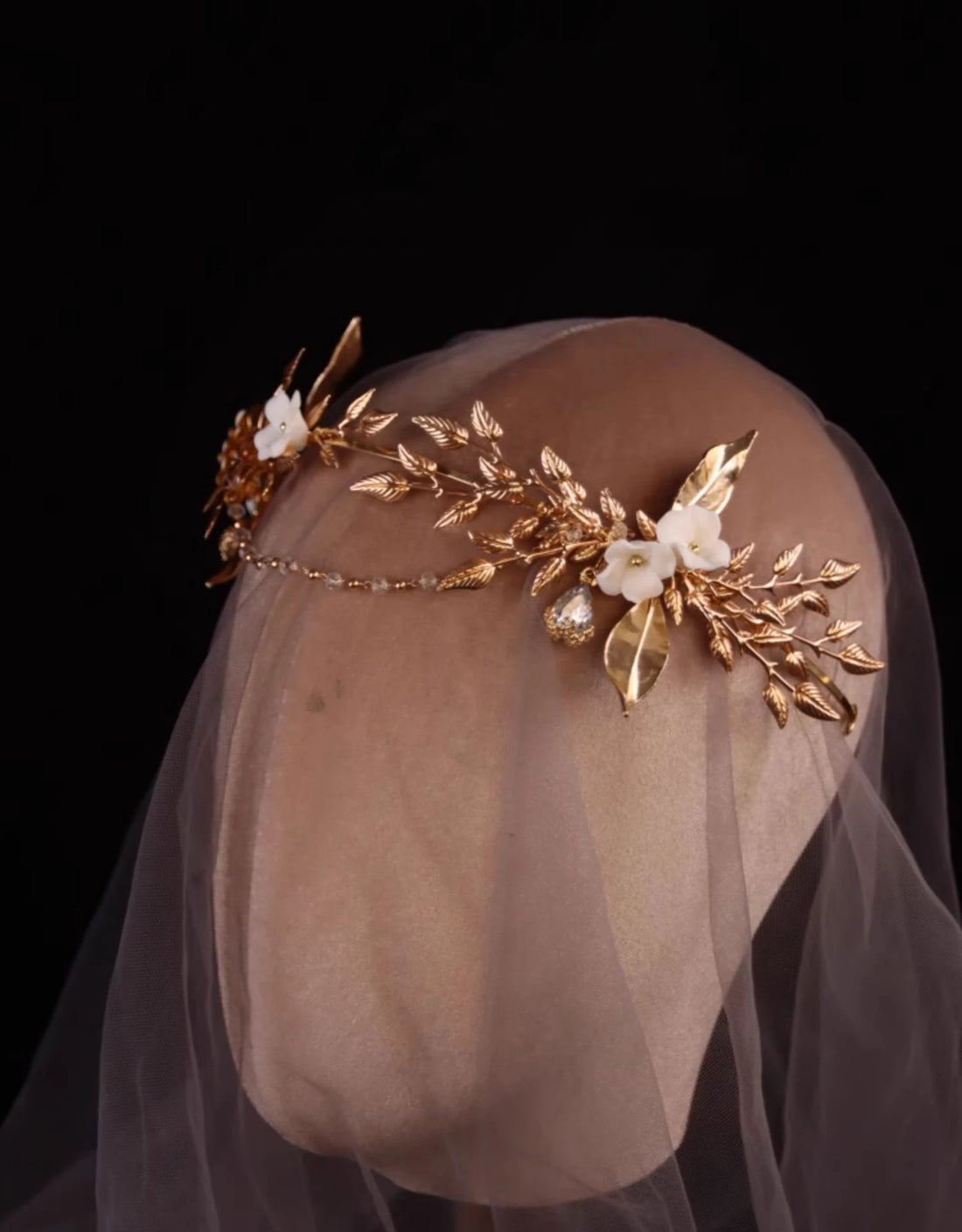 Wedding Hair Accessories Porcelain Flower Headband Tiara Vintage Gold Color Headpiece Crown For Brides Hairbands Bridal Jewelry