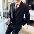 High-end wool (suit + vest + trousers) Stylish handsome men's business casual Tencel bridegroom wedding dress three-piece set black