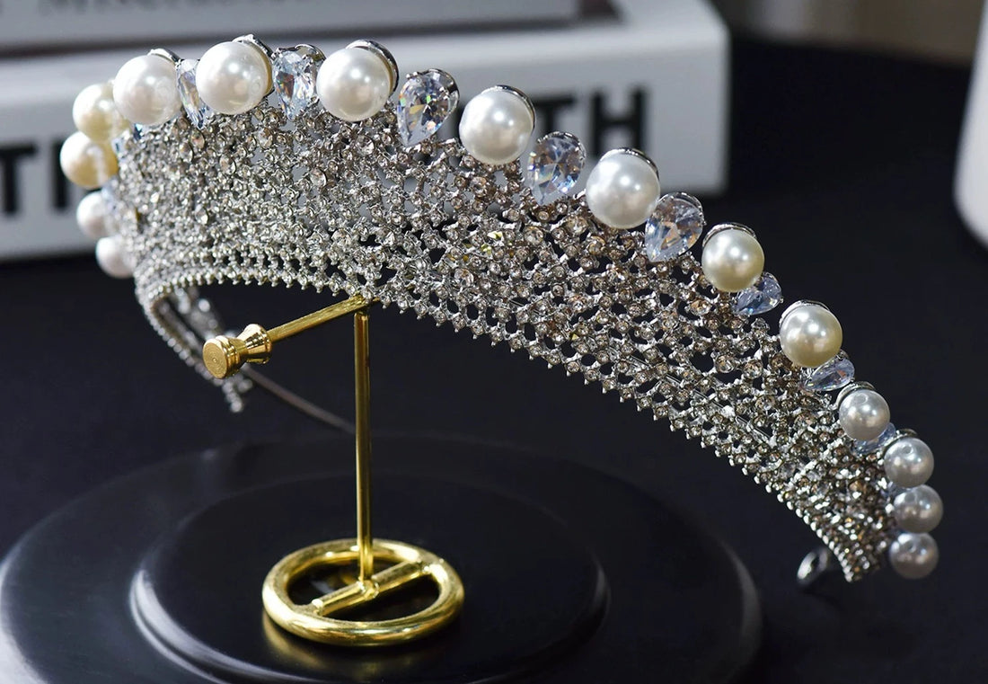 Crystal Pearl Tiaras and Crowns Zircon Diadem For Bride Women Prom Pageant Headband Wedding Hair Accessories Bridal Jewelry