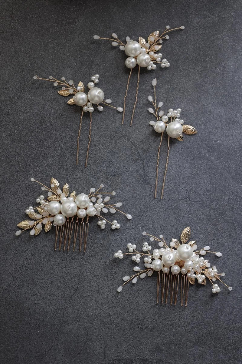 Wedding Accessories Pearl Beaded Hair Pin Clip Comb Gold Silver Color Hairpin For Bride Leaf Headdress Head Piece Bridal Jewelry