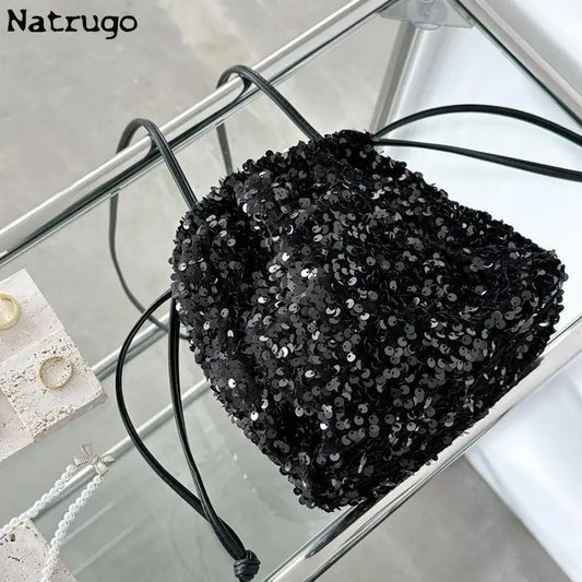 New Sequin Bucket Crossbody Bag Women Chain Phone Bag Satchels  Girls Decor Hangbag Luxury Designer Small Shoulder Bag