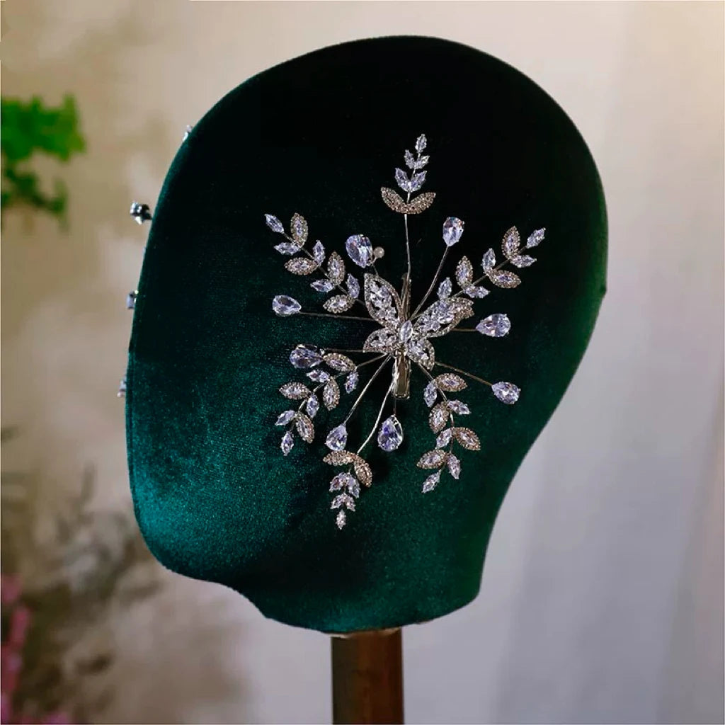 Leaf Hair Pin Clip Rhinestones Zirconia Head Piece For Bride Women Silver Color Hairpin Wedding Accessories Bridal Jewelry