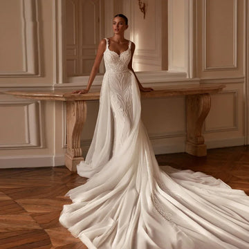Customized Sexy Mermaid Wedding Dresses Sweetheart Sleeveless Applique Detachable Train Bridal Gown Vestido De Novia