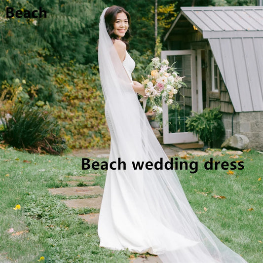 Spiaggia in raso spaghetti v collo abito da sposa 2024 Vestidos de novi treno vintage a una linea abiti da sposa