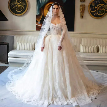 Customized Ball Gown Lace  Wedding Dress Off the Shoulder with Long Sleeves Ball Gown Bridal Gowns Vestidos De Noiva