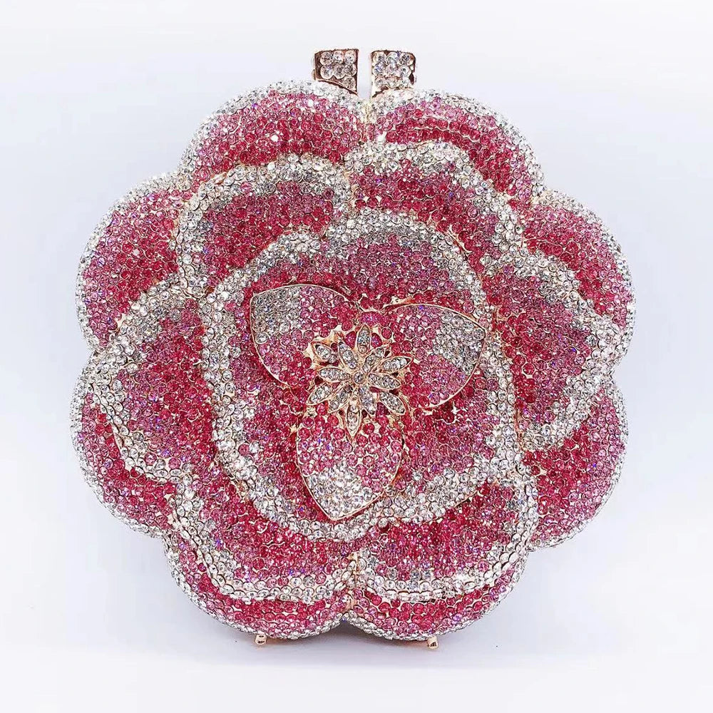 Bolsa de cristal de flor rosa/blanca Flores Floral Evening Evening Mini Mini Minaudiere Verde/Plata/Golden Diamond carteras