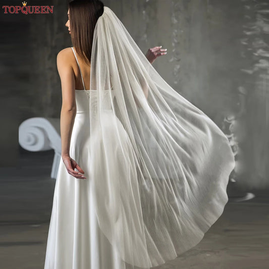 TopQueen Мінімалістичний весільний вуаль плісирована весільна вуаль нареченої аксесуари для нареченої 1 рівня лікоть кінчика пальця вальсу довжина з гребінцем V192
