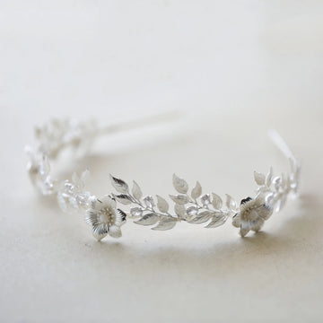 Bridal Hair Jewelry Flower Leaf Headband Hairband Silver Color Headpiece For Brides Women Headdress Headwear Wedding Accessories