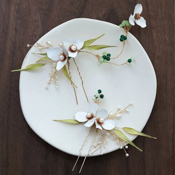 Bridal Jewelry Imitation Pearl Hairpin Gold Color Head Piece For Brides Women Flower Leaf Hair Comb Pin Clip Wedding Accessories