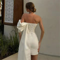 Modern satin mini one shoulder strapless sheath wedding dress elegant bridal gown – Pollyanna Events