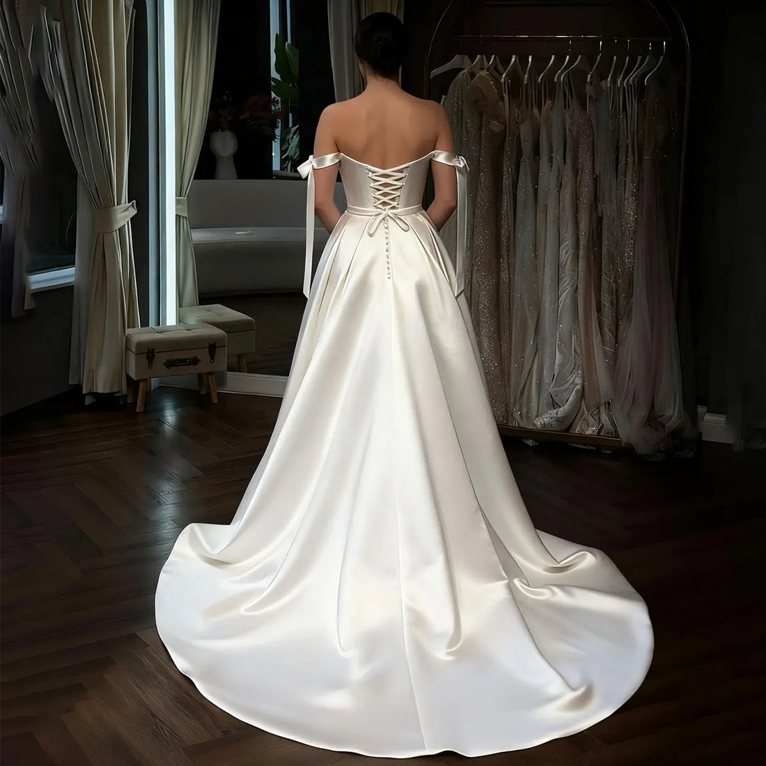 Romantic Vestidos Novia Appliques Pleated Ball Gown Wedding Dresses With Slit V Neck Satin Bridal Party Gown For Bride Long