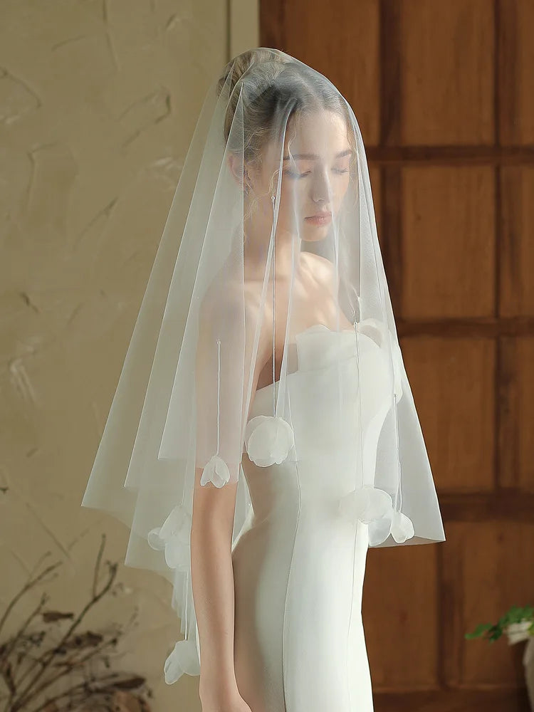 White Bridal Veil Flower Lace Wedding Veils For Brides Evening Dinner Party Dress Women Girl Gifts Hair Accessories Jewelry