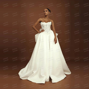 Simple Satin Wedding Dresses A Line Woman's Appliques Boat Neck 2025 Formal Backless Bride Gowns Customized Vestidos De Novia