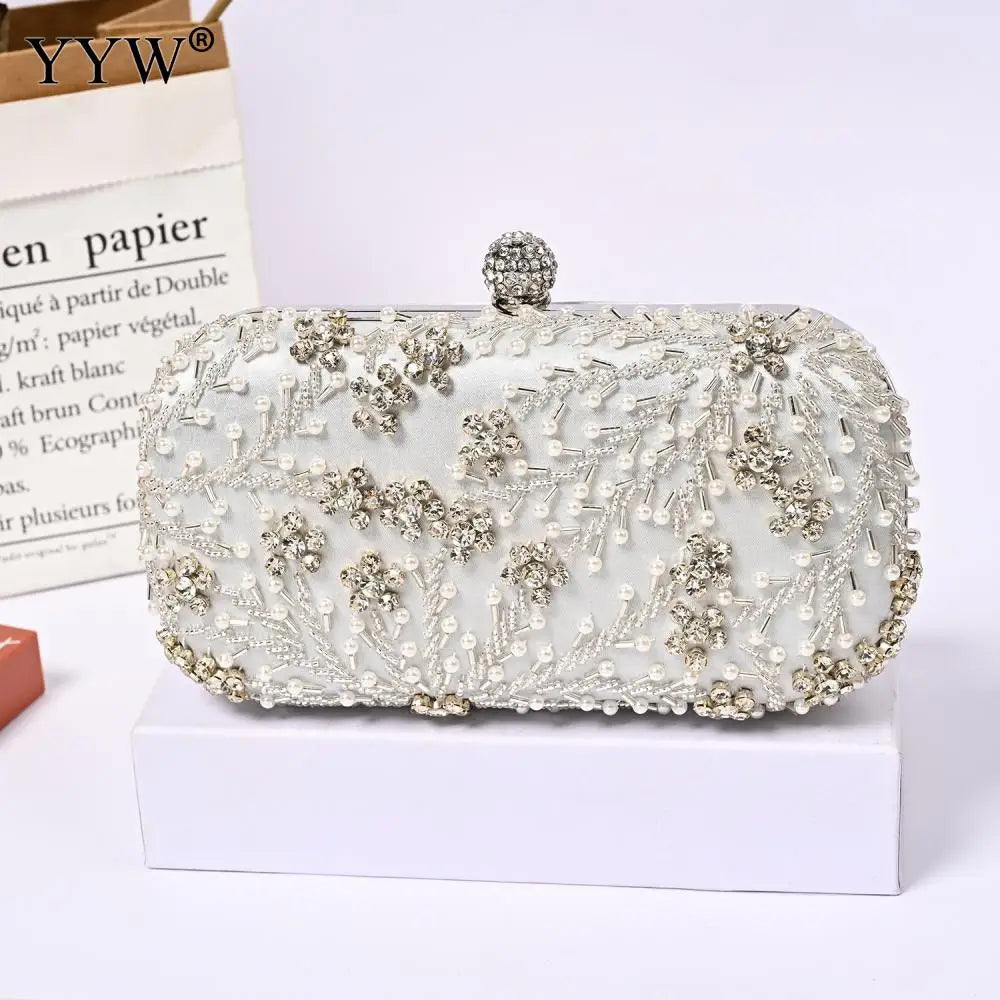 YYW Women's Clutch Bag Crystal Pearl Clutches Purse Luxury Handbag Embroidery Evening Bag Wedding Bags for Bridal Shoulder Bag