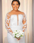 Long illusion sleeves crystal sequins sheer neck luxurious wedding dress bridal gown – Pollyanna Events