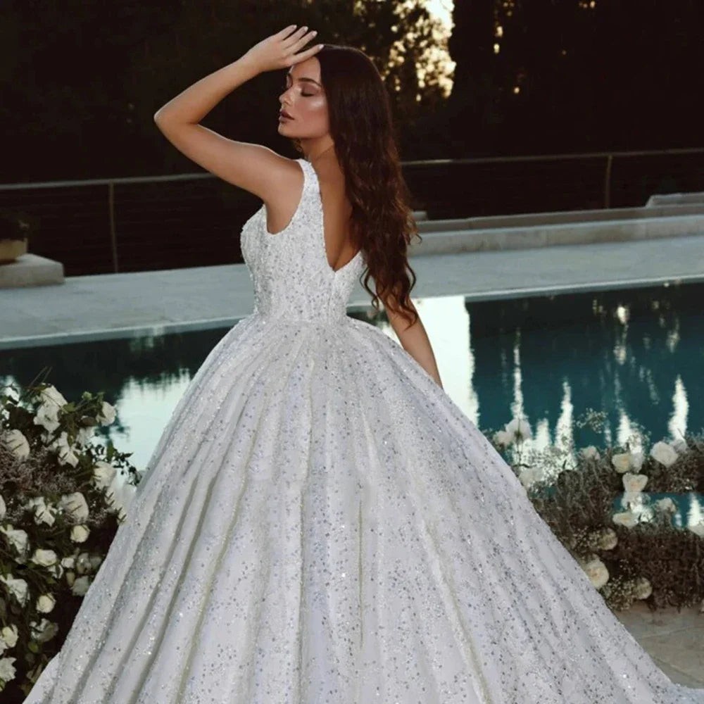 Customized  Luxury Sequins Beading Wedding Dress Sweetheart Princess Spaghetti Straps Bridal Gown Bride Dress Vestido De Novia