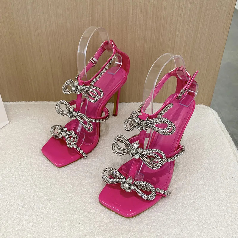Luxury rhinestone butterfly women sandals narrow band thin high heels summer wedding bridal gladiator – Pollyanna Events