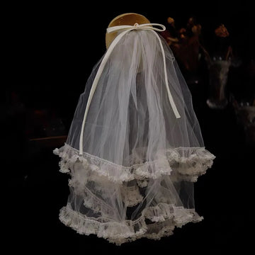 Short Bowknot Bridal Veil Lace Wedding Veils For Evening Dinner Party Dress Women Birthday Gift Hair Accessories Brides Jewelry