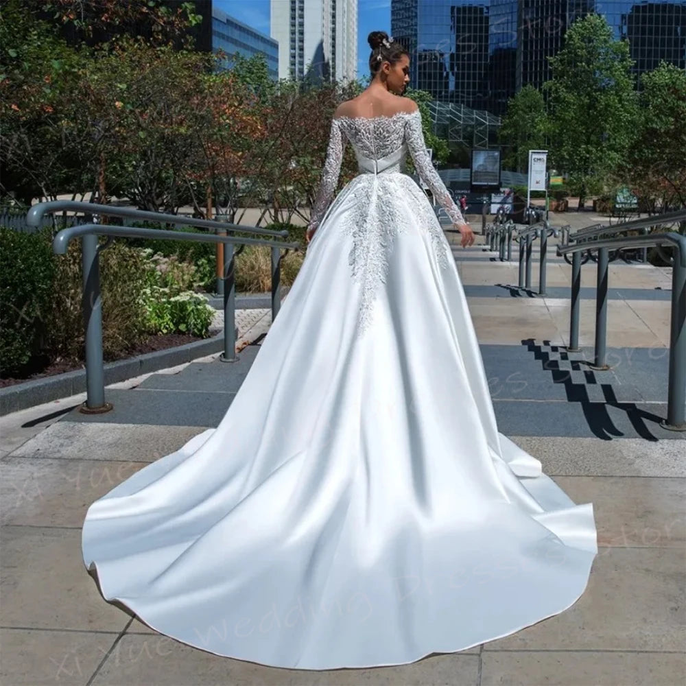 2025 una línea vestidos de novia para mujeres apliques elegantes vestidos de novia de encaje de la manga larga Vestido de noivas personalizada