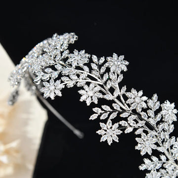 Bridal Hair Jewelry Flower Zirconia Tiaras and Crowns AAA Zircon Diadem For Brides Women Headpiece Headband Wedding Accessories