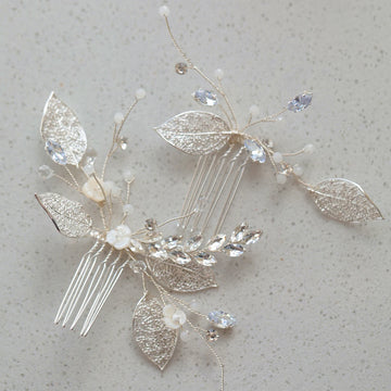 Wedding Accessories Zircon Crystal Hair Comb Pin Clip Silver Color Leaf Head Piece For Brides Bridesmaids Hairpin Bridal Jewelry