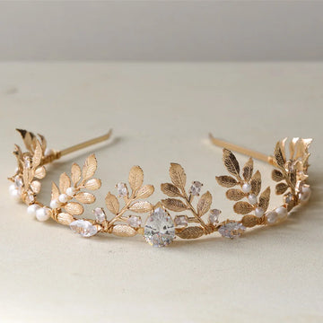Wedding Hair Accessories Zircon Pearl Crown Vintage Baroque Headband For Bride Headwear Women Leaf Headpiece Bridal Jewelry